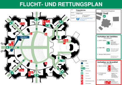 Auch für komplexe Objekte wie z.B. eine Kirche lassen sich rechtssichere Fluchtpläne mit dieser Software erstellen.