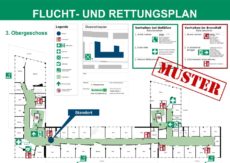 Beispiel eines Flucht- und Rettungsplans für eine größere Büroetage