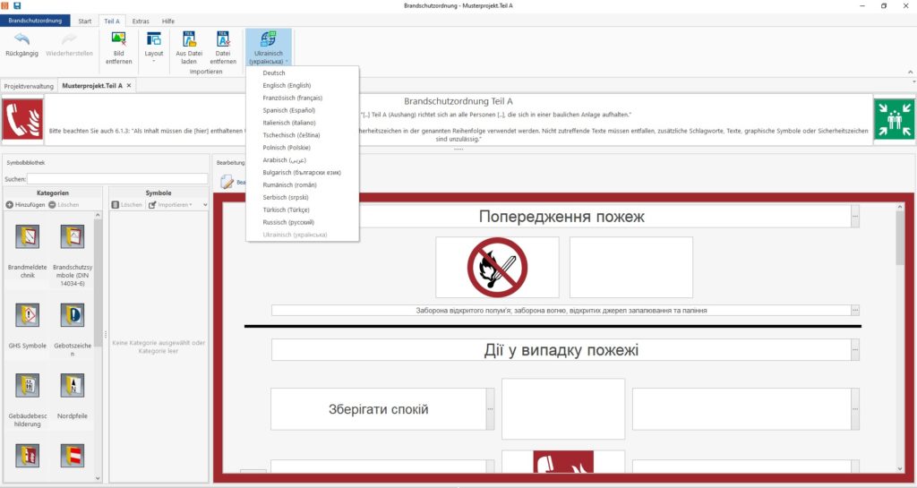 Brandschutzordnung Teil A in ukrainischer Sprache erstellen