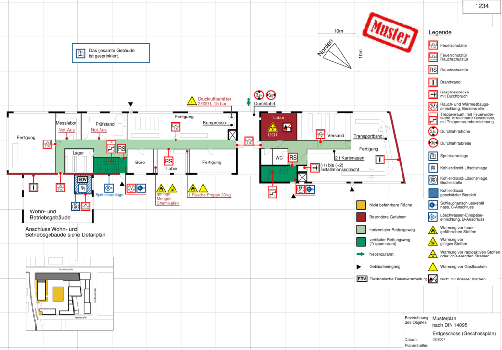 Geschossplan als Bestandteil eines Feuerwehrplans nach DIN 14095