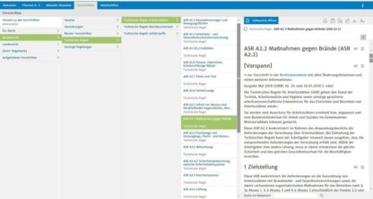 Fluchtplan24.de - Betriebliches Brandschutzmanagement Software: Screenshot des Reiters "Vorschriften"